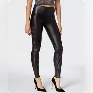 Spanx Faux Leather Moto Leggings Fitted Compression Size XS